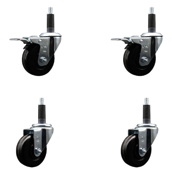 Service Caster 3.5'' SS Phenolic Swivel 1'' Expand Stem Caster Set 2 Total Lock Brakes, 4PK SCC-SSEXTTL20S3514-PHS-2-S-2-1 - main